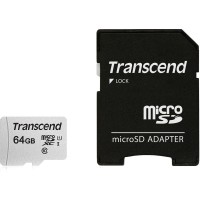 TRANSCEND Memory Card MicroSD TS64GUSD300S, Class 10, SD Adapter, 64GB