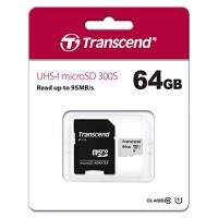 TRANSCEND Memory Card MicroSD TS64GUSD300S, Class 10, SD Adapter, 64GB